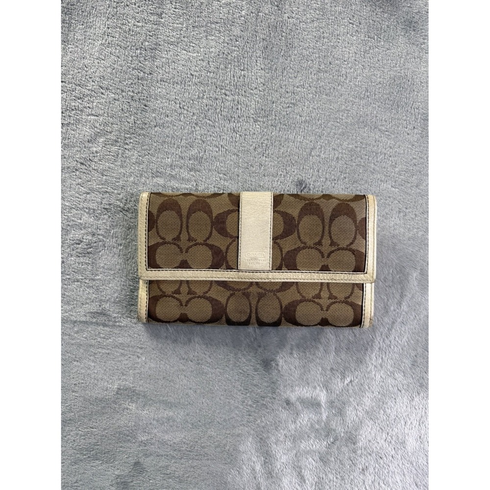Coach Signature Monogram Slim Envelope Wallet Women's Large Brown